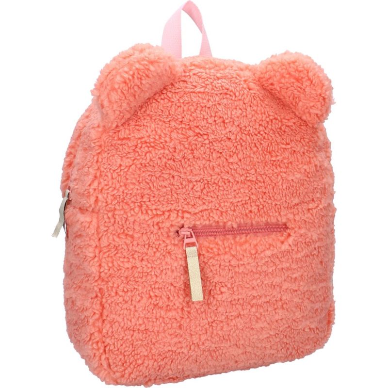 Virsikuvärvi teddy-kangast kõrvadega laste seljakott 7.3 L 1 laste nimega seljakott