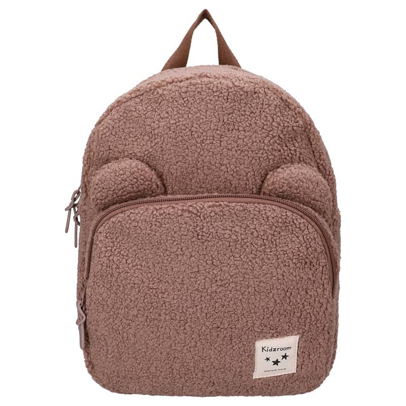 Pruun teddy-kangast kõrvadega laste seljakott 8.5 L 2 pruun laste seljakott eestvaade